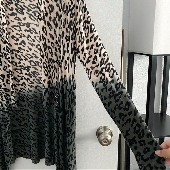 Daytrip leopard gradient cardigan, tan green - Picture 4 of 9